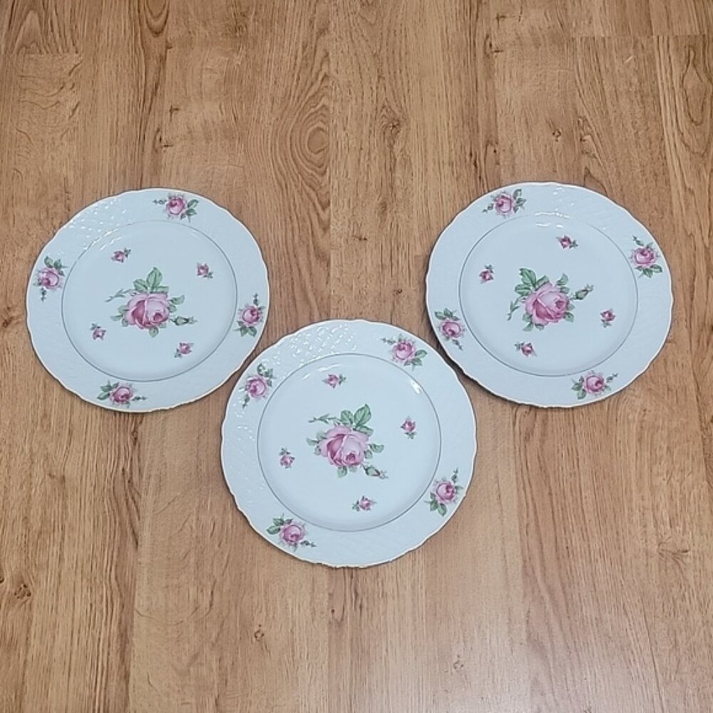 Vintage Bavaria Schumann Arzberg Germany Set Of 3 Dinner Plates Roses